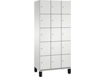 C+P Schließfachschrank Cambio, 3 Abteile, 15 Fächer, auf Füßen, B 900 x T 525 x H 1980 mm, lichtgrau