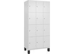 C+P Schließfachschrank Cambio, 3 Abteile, 12 Fächer, auf Füßen, B 900 x T 525 x H 1980 mm, verkehrsweiß