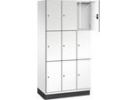 C+P Schließfachschrank Cambio, 3 Abteile, 9 Fächer, mit Sockel, B 900 x T 525 x H 1980 mm, verkehrsweiß/weiß