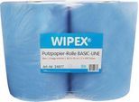 WIPEX Basic-Line Putzpapier, 3-lagig, perforiert, hohe Saugfähigkeit, 100 % Zellstoff, blau, 2 Rollen mit jeweils 500 Tüchern