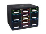 Exacompta Store-Box Multi Black Office Schwarz/Harlekin, 11 offene Schubladen (7 flach/4 hoch), leise, 25 Jahre Garantie