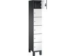 C+P Schließfachschrank Cambio, 1 Abteil, 6 Fächer, auf Füßen, B 300 x T 525 x H 1980 mm, schwarzgrau/weiß