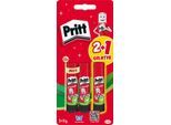 Pritt Klebestift, ohne Lösungsmittel, auswaschbar, mit Verschlusskappe, Recycling-Kunststoff, 3er-Set mit jeweils 11 g