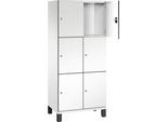 C+P Schließfachschrank Cambio, 2 Abteile, 6 Fächer, auf Füßen, B 800 x T 525 x H 1980 mm, verkehrsweiß/weiß