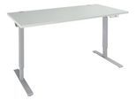 Schäfer Shop Genius Schreibtisch AERO FLEX, elektrisch höhenverstellbar, Rechteck, T-Fuß, B 1200 mm, lichtgrau/weißalu
