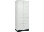 C+P Schließfachschrank Cambio, 2 Abteile, 10 Fächer, mit Sockel, B 800 x T 525 x H 1980 mm, verkehrsweiß