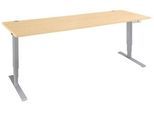 Schäfer Shop Genius Schreibtisch AERO FLEX, elektrisch höhenverstellbar, Rechteck, T-Fuß, B 2000 x T 800 x H 620-1280 mm, Ahorn/weißalu