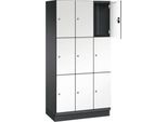 C+P Schließfachschrank Cambio, 3 Abteile, 9 Fächer, mit Sockel, B 900 x T 525 x H 1980 mm, schwarzgrau/weiß