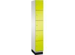 C+P Schließfachschrank Cambio, 1 Abteil, 5 Fächer, mit Sockel, B 300 x T 525 x H 1980 mm, lichtgrau/clowngrün