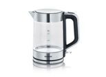Wasserkocher, 1,7 Liter, 2.200 Watt, Edelstahl/Glas, Dampfstopp‑Automatik, herausnehmbarer Kalkfilter, B 240 x T 140 x H 245 mm, Schwarz/Silber