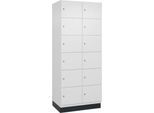 C+P Schließfachschrank Cambio, 2 Abteile, 12 Fächer, mit Sockel, B 800 x T 525 x H 1980 mm, verkehrsweiß