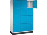 C+P Schließfachschrank Cambio, 3 Abteile, 12 Fächer, mit Sockel, B 1200 x T 525 x H 1980 mm, lichtgrau/lichtblau
