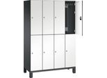 C+P Doppelstöckiger Spind Cambio, 4 Abteile, 8 Fächer, auf Füßen, B 1200 x T 525 x H 1980 mm, schwarzgrau/weiß