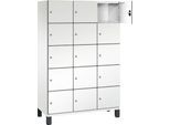 C+P Schließfachschrank Cambio, 3 Abteile, 15 Fächer, auf Füßen, B 1200 x T 525 x H 1980 mm, verkehrsweiß/weiß