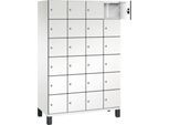 C+P Schließfachschrank Cambio, 4 Abteile, 24 Fächer, auf Füßen, B 1200 x T 525 x H 1980 mm, verkehrsweiß/weiß