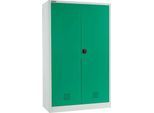 Schäfer Shop Select Umweltschrank, B 1200 x T 500 x H 1935 mm, 3 Wannen à 23 Liter + WHG-Wanne 14 Liter, lichtgrau/türkisgrün