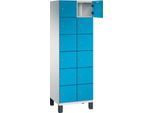 C+P Schließfachschrank Cambio, 2 Abteile, 12 Fächer, auf Füßen, B 600 x T 525 x H 1980 mm, lichtgrau/lichtblau