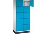C+P Schließfachschrank Cambio, 2 Abteile, 10 Fächer, mit Sockel, B 800 x T 525 x H 1980 mm, lichtgrau/lichtblau