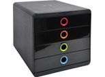 Schubladenbox POP-BOX Schwarz/Harlekin, 4 geschlossene Laden, A4/A4+/24x32 cm, leise, Sicherheitsstopp