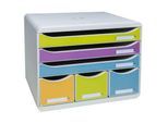 Exacompta STOREBOX Pop N'Co, 6 offene Schubladen (3 flach/3 hoch) A4+, 27 cm tief, leise, Blauer Engel, 25 Jahre