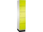 C+P Schließfachschrank Cambio, 1 Abteil, 5 Fächer, mit Sockel, B 400 x T 525 x H 1980 mm, lichtgrau/clowngrün