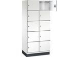 C+P Schließfachschrank Cambio, 2 Abteile, 10 Fächer, mit Sockel, B 800 x T 525 x H 1980 mm, verkehrsweiß/weiß
