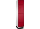 C+P Schließfachschrank Cambio, 1 Abteil, 6 Fächer, mit Sockel, B 400 x T 525 x H 1980 mm, lichtgrau/rubinrot