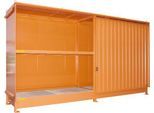 Regalcontainer Bauer Typ CEN 59-2 IBC, 2 Fachebenen, Schiebetor, 2000 l, B 6255 x T 1550 x H 3450 mm, gelborange RAL 2000
