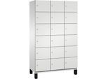 C+P Schließfachschrank Cambio, 3 Abteile, 18 Fächer, auf Füßen, B 1200 x T 525 x H 1980 mm, lichtgrau
