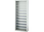 Magazinregal C+P Serie 13, ohne Sichtlagerkästen, 10 Fachböden, abschließbar, B 700 x T 300 x H 1690 mm, Stahl, lichtgrau RAL 7035