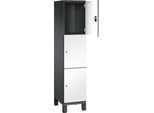 C+P Schließfachschrank Cambio, 1 Abteil, 3 Fächer, auf Füßen, B 400 x T 525 x H 1980 mm, schwarzgrau/weiß