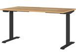 Schreibtisch Boston, elektrisch höhenverstellbar, Rechteck, T-Fuß, Memory-USB-Panel, B 1400 x T 800 x H 720-1200 mm, Navarra-Eiche/schwarz