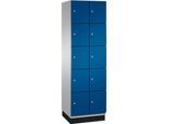 C+P Schließfachschrank Cambio, 2 Abteile, 10 Fächer, mit Sockel, B 600 x T 525 x H 1980 mm, weißaluminium/enzianblau