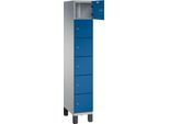C+P Schließfachschrank Cambio, 1 Abteil, 6 Fächer, auf Füßen, B 300 x T 525 x H 1980 mm, weißaluminium/enzianblau