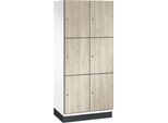 C+P Schließfachschrank Cambio, 2 Abteile, 6 Fächer, mit Sockel, B 800 x T 525 x H 1980 mm, verkehrsweiß/Sen Esche-Dekor