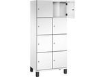 C+P Schließfachschrank Cambio, 2 Abteile, 8 Fächer, auf Füßen, B 800 x T 525 x H 1980 mm, verkehrsweiß