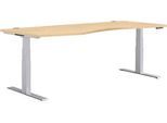 Schäfer Shop Genius Schreibtisch MODENA FLEX, elektrisch höhenverstellbar, Freiform, Ansatz links, B 1800 mm, Ahorn/weißalu
