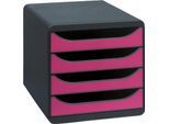 Schubladenbox Big Box Iderama Himbeerfarben, 4 offene Schubladen, A4/A4+/24x32 cm, leise, Sicherheitsstopp