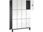 C+P Schließfachschrank Cambio, 4 Abteile, 12 Fächer, auf Füßen, B 1200 x T 525 x H 1980 mm, schwarzgrau/weiß
