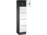 C+P Schließfachschrank Cambio, 1 Abteil, 5 Fächer, mit Sockel, B 400 x T 525 x H 1980 mm, schwarzgrau/weiß