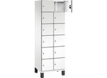 C+P Schließfachschrank Cambio, 2 Abteile, 12 Fächer, auf Füßen, B 600 x T 525 x H 1980 mm, verkehrsweiß/weiß