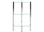 Regal HAKU, 3-eckig, 2 Fächer mit jeweils bis zu 5 kg Tragkraft, B 450 x T 320 x H 770 mm, Stahl/ESG-Sicherheitsglas, chrom/transparent