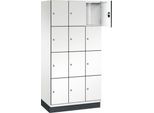 C+P Schließfachschrank Cambio, 3 Abteile, 12 Fächer, mit Sockel, B 900 x T 525 x H 1980 mm, verkehrsweiß/weiß