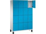 C+P Schließfachschrank Cambio, 4 Abteile, 16 Fächer, auf Füßen, B 1200 x T 525 x H 1980 mm, lichtgrau/lichtblau