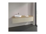 Villeroy und Boch Antao Waschtisch-Unterschrank L37111HJ mit Beleuchtung, 2 Auszüge, 1600 x 360 x 500 mm, Front mit Struktur, Silk Grey Matt Lacquer / Honey Oak