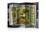 artgeist , Weiß, Hellgrün , Holz, Textil , Kiefer , massiv , Blätter , 225x172x3 cm , Motiv auf Vorder- und Rückseite , Kleinmöbel, Paravents