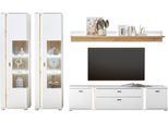Wohnwand HOME AFFAIRE "LONG ISLAND", weiß (weiß, eiche), B:330cm H:200cm T:42cm, Holzwerkstoff, Kastenmöbel-Sets, Wohnwand, in moderner Trendfarbe,inklusive senkrechter Beleuchtung,Breite 330 cm
