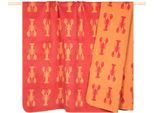 Wohndecke PAD "LOBSTER", rot (coral), B:150cm L:200cm, Mischgewebe, Wohndecken, Wohndecke, Made in Europe, Wendefunktion, gestreift, Motiv Hummer, 150x200 cm