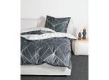Wendebettwäsche JANINE "J. D. 87054", grau anthrazit, B/L: 135cm x 200cm, 1 Stk., 1 Stk., Mako-Satin, B/L: 40cm x 80cm, 2, Mako-Satin, Obermaterial: 100% Baumwolle, Bettwäsche, Wendebettwäsche, Bettwäsche aus Baumwolle mit grafischem Muster, Markenreißverschluss