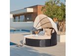 Luca Bessoni , Schwarz, Beige , Metall, Kunststoff, Textil , Füllung: Komfortschaum , 180x80x81 cm , verstellbares Dach , Gartenmöbel, Relaxmöbel